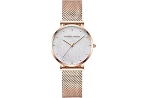 HANNAH MARTIN Hanna Martin - Reloj de Cuarzo para Mujer, Resistente al Agua, diseño Minimalista de Cielo Estrellado, Color Oro Rosa