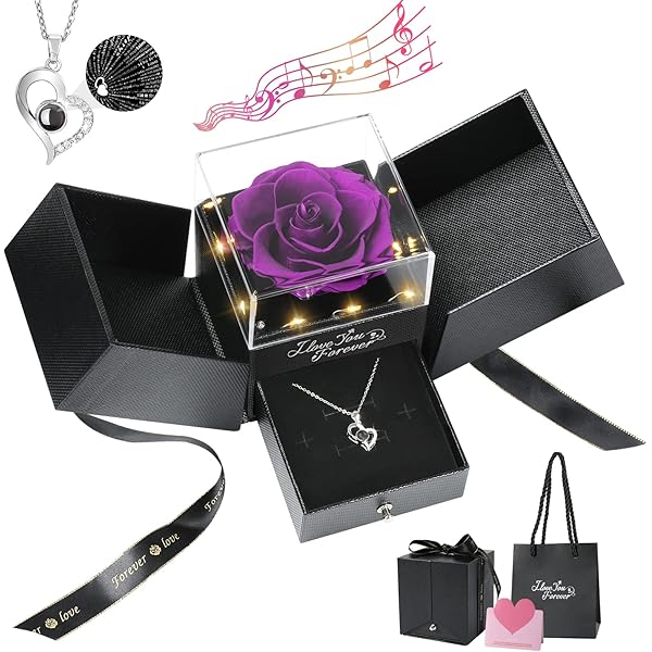 TAIYOU Rosa Eterna In Vetro Con Collana Diamanti Argento 925 - Regalo Romantico In Confezione Lusso