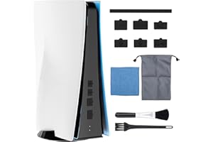 RHOTALL Staubschutzstöpsel Kit für PS5 Konsole, USB HDMI AC LAN Port Staubschutz, Silikon Staubdicht Stecker Zubehör für PS5 mit 7 Staubsteckern, 1 Tuch und 1 Zubehör-Aufbewahrungstasche,Schwarz