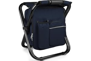 Kikerike Backpack Stool Cooler Chair Heavy Duty 300 LBS Max Load Portable Lightweight Stool Backpack Folding Fishing Cooler Seat for Camping Hunting Fishing - Navy Blue