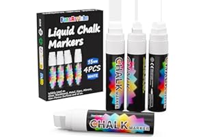 FansArriche Liquid Chalk 4 blanco 15 mm, tiza líquida lavable para adultos, rotuladores para ventanas, pizarras y rotuladores de cristal