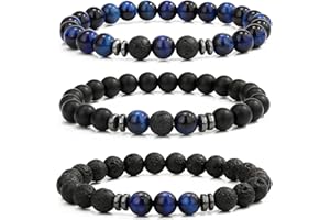 MUCCA 3 Pcs Mens Bracelets Adjustable Stretch Bracelet for Men 8MM Natural Stone Bead Bracelet Tigers Eye Bracelet Gifts for Teenager Mens