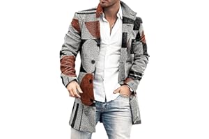 YAODAMAI Herbst- und Winter -Herren -gedruckter Wollmantel Mode stehender Kragen mit mittlerer Länge lässiger Wollmantel
