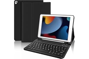 JADEMALL Keyboard Case for iPad 10.2" 9th/8th/7th Generation, Wireless Bluetooth Detachable Keyboard, Slim Cover with Pencil holder for iPad 10.2 Inch/iPad Air 3/iPad Pro 10.5 Inch 2017, Black