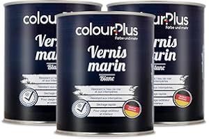 COLOURPLUS FARBE UND MEHR ColourPlus Vernis Marin 3 x 750 ml - Blanc - Vernis bois extérieur brillant, résistant à l'eau et intempéries | Pour bateaux, fenêtres, meubles et jardin | Résistant aux UV