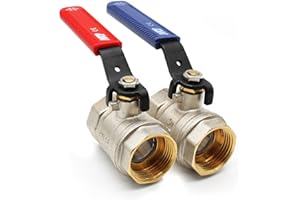 DOJA Barcelona | Palanca Valvula Bola | 2 Piezas | Azul y Rojo | 3/4" | H - H | Palanca Llave Paso Fontaneria de Acero al Carbonio | Valvula para Bombas Agua, Tanques, Grifo Exterior, Conexiones Agua