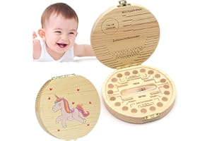 GIUGIO Boîte à dents en bois - Boîte à dents de lait - Pour garçons et filles - Boîte de rangement pour dents d'enfants - Cadeau pour filles et garçons (licorne)