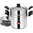 Pigeon All in One Multipurpose Cookpot with Glass Lid Included Steamer and Strainer for Easy Cooking, Heavy Gauge Stainless Steel Idly Plates Inside, 4 Cavity (16 Idlies)