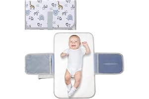 Fjquamitix Portable Nappy Changing Mat,Baby Foldable Diaper Pad Waterproof Travel Changing Mat 2 Pockets,3-in-1 Nappy Changing Pad,Tissue Dispenser and Diaper Bag (Animal Kingdom)