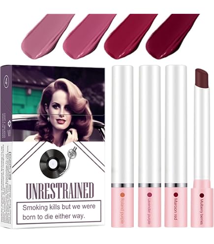 4pcs Lana Del Rey Lipstick, Cigarettes Set, Rossetto Con Texture Vellutata  ad Alto Colore, Set di Cosmetici per Ragazze e Donne : Amazon.it