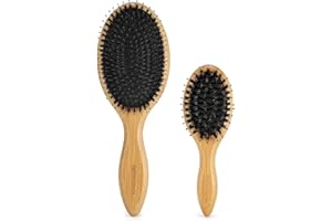 BESTOOL 2 sztuki szczotek do włosów (normalna i mała), szczotka z włosia dzika, szczotka do włosów domowych i podróżnych, bambusowa szczotka do stylizacji wszystkich mokrych lub suchych włosów