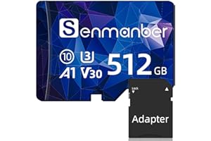 senmanber TF-Karte 512GB, Hochgeschwindigkeits Memory Card, Wasserdicht Mini Speicherkarte mit Adapter, Stoßfeste Tragbar Mini TF Karte 512GB für Smartphone/Compute/Tablet