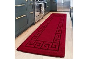 PHP Hallway Runner - Waterproof Non Slip Gel Backing Washable Carpet Runner 80 X 150 cm, Red Long Door Mats, Kitchen Rugs