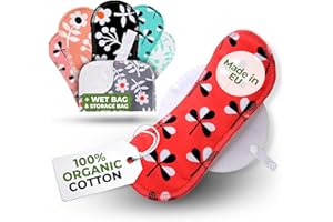 NATISSY Serviette Hygiénique Lavable Bio Coton; Lot de 6 + Sac (S+M) Petite Serviette Hygiénique Lavable Nuit FABRIQUÉE EN UE; Protection Hygienique Lavable Règles; Serviette Periodique Lavable Reutilisable