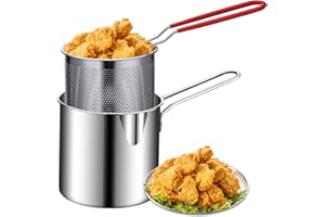 HOVEELUTY Bote de freidora profunda con canasta 2 piezas de 1200 ml Pan con manchas de chips de acero inoxidable sin recubrimiento PETAS DE FRITIVA PELIDAS PARA PARTAS PESCAS FIESTAS FESTA ALA DE PILLO