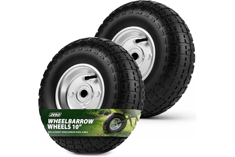 ZENO Wheelbarrow Wheels - 2 x 10" | Pneumatic Wheels Set | Truck Trolley Puncture Proof Tyre for Garden Heavy Duty Trolley Trailer Truck | Black Solid Replacement Wheelbarrow Wheel 3.50-4
