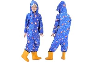 Hovkib Combinaison de Pluie pour Enfants Garçons Filles Imperméable Une Pièce Combinaison Imperméable Zippée Poncho de Pluie Respirante Vestes de Pluie Léger 1-10 Ans