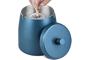 MOKHT Aschenbecher mit Deckel (10 * 9 * 10cm) - Aschenbecher für Draussen, Groß Aschenbecher Windaschenbecher Edelstahl, Sturmaschenbecher mit Boden, Standaschenbecher für Draußen und Innen - Blau