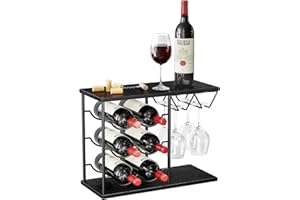 Nuovoware Estantes de Vino para Encimera, Porta Botellas de Vino para 6 Botellas y 4 Porta Copas, Organizador Metálico de Almacenaje de Vino para Cocina, Bar, Mesa, Armario, Bodega, Carbón Negro