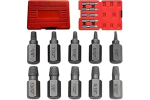 10 pcs Screw Extractor Set, BOSOIRSOU Broken Head Screw Hexagon Socket Bolt Removal Tool Easy Out Stripped Screw Extractor Set Stud Extractor for Stripped Broken Rounded Bolts, Screws, Studs - Red