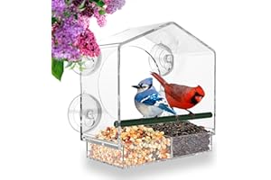 MrCrafts Grande Mangeoire à Oiseaux pour Fenêtre Transparente 21 x 20 x 10 cm - Window Bird Feeder - pour Oiseaux Sauvages et Extérieur, Cadeaux Uniques