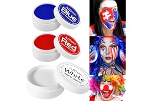 DE'LANCI Halloween Blue Red White Face Paint Make-up,Professional White Face Paint Makeup Halloween & Body Paint,Cream Facepaint for Halloween Stage Cosplay Clown Skeleton Zombie Sfx Makeup, 7.05 Oz