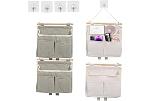 Nizirioo Sac rangement suspendu au mur : 4 pièces de rangement avec 3 compartiments, paniers pliables organisateur mural avec crochet adhésif
