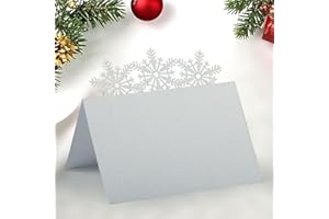 HOMO TRENDS 50Pcs Christmas Place Cards for Table, Christmas Name Place Cards, Snowflake Name Card for Table Settings, White Xmas Card Holder for Wedding Party Decoration