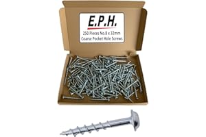 TITMAN EDGE EPH Pocket Hole Screws for Softwoods & Man-made Boards, # No.8 x 32mm Long, Pack of 250, Coarse Self-Cutting Screw with Robinson 2 Square Drive, EPHS832250C, Silver