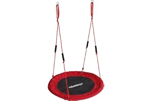 Relaxdays Runt bo gunga med skumhandtag, justerbar höjd, utomhusbruk, röd, Ø 100 cm, stöder upp till 100 kg