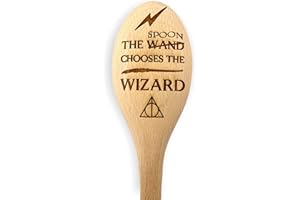 THE LASER FACTORY Harry The Wizard Baking Gift - Wooden Spoon Wand - Engraved Inscription - Cooking Baking Gift for Men & Women - Unofficial Fan Item (The Spoon Chooses The Wizard)