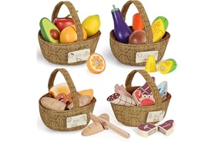 Lehoo Castle Wooden Play Food Set, Toy Food for Toddlers, Pretend Play Kitchen Accessories,
