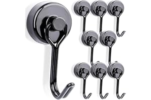 KEUKENKET Magnethaken Extra Stark 8 Stück,15kg Ziehen 20mm Schwenkbare Schaukel Magnet Haken Schwarz,Magnet mit Haken Magnethaken für Eisentüren Kühlschränke Küchen Kleiderablage Büro Magnet Haken Groß Silber