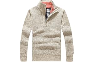 Les umes Mens Quarter Zip Jumper Plaid Fleece Lined Knit Turtleneck Sweater Warm Long Sleeve Stand Collar Pullover