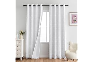 MYSKY HOME Rideau Occultant Thermiques Blanc - Double Rideaux Opaque Rideau Chambre Enfant des Boules Blanches Rideaux Salon 2 Morceaux, H 225 x B 140 cm, Blanc