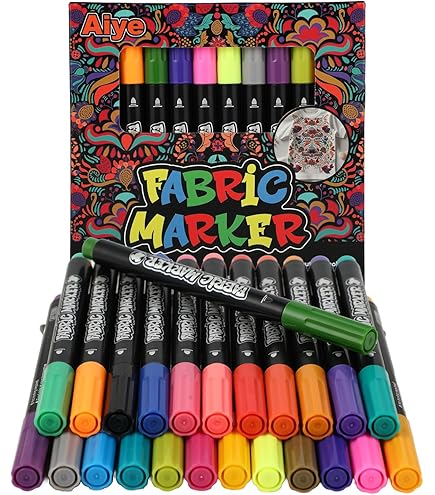 Semoss Textielstiften Set Textielmarker Wasmachinebestendig 24 Kleuren geschikt voor T-shirts,textiel,boodschappentas