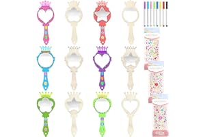 TOPJOWGA 23 Pezzi Mini Principessa Specchio in Legno, Specchio in Legno Fai Da Te, Specchio in Legno Incompiuto Artigianale, Kit per Attività Creative con il Legno per Bambini