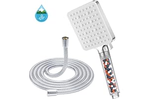 YEAUPE PRO Głowica prysznicowa i wąż 1,6 m z filtrem – kwadratowe wysokociśnieniowe łazienkowe głowice prysznicowe (115 x 100 mm), 6 trybów strumieniowych, duża, wydajna głowica prysznicowa z przepływem do