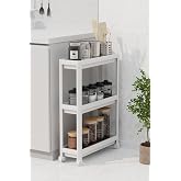 Slim 3 Katlı Tekerlekli Raf &Uuml;nitesi - Dar Alanlar İ&ccedil;in Mutfak & Banyo Organizer - Baharatlık & Havluluk D&uuml;zenleyici - Beyaz