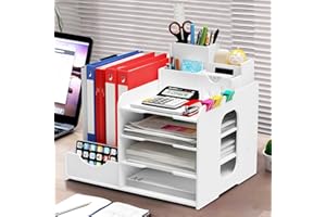 Cinnani Organisateur de Bureau Multifonctionnel - Boîte de Rangement, Étagère de Dossiers et Porte-Documents - Compartiment en PVC pour Maison et École