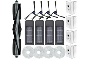 Odashen 17-teiliges Ersatzzubehör-Set für Ecovacs Deebot X2 / X2 Omni / X2 Pro / DEX86 Staubsauger-Ersatzteile, 1 Hauptbürste, 4 Seitenbürsten, 4 Hepa-Filter, 4 Staubbeutel, 4 Wischtücher