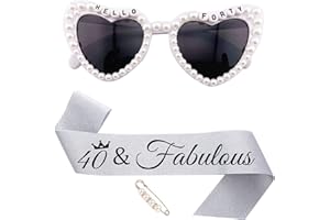 JOUWUI Sweet 13th Birthday Sunglasses, 13th Birthday Decorations for Her, White Pearl Rhinestone Heart Glasses, Birthday Glitter Silver Sash For Thirteen Girl, Birthday Gifts