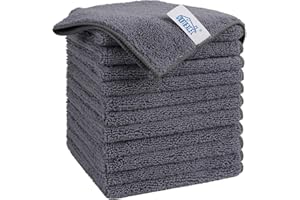 HOMEXCEL Mikrofaser-Reinigungstuch, grau, 12 Stück, Premium-Mikrofaser-Handtücher für Autos, fusselfrei, kratzfest, sehr saugfähig, wiederverwendbare Reinigungstücher für Auto, Haushalt, Küche,