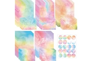COMFORSO 65pcs Watercolor Letter Paper Envelopes Set,30 Sheets A5 Letter Papers with 15 Envelope and 20 Sealing Stickers,Pretty Stationery Set for Love Letters Creative Party Birthday Invitation (Watercolor-A)