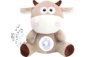 HuBorns - Peluche Bruit Blanc Bebe et Veilleuse Musicale et Lumineuse, Jouet Bébé Projecteur avec 15 Berceuses pour Dormir, Cadeau Naissance Original pour Fille et Garçon (Vache)