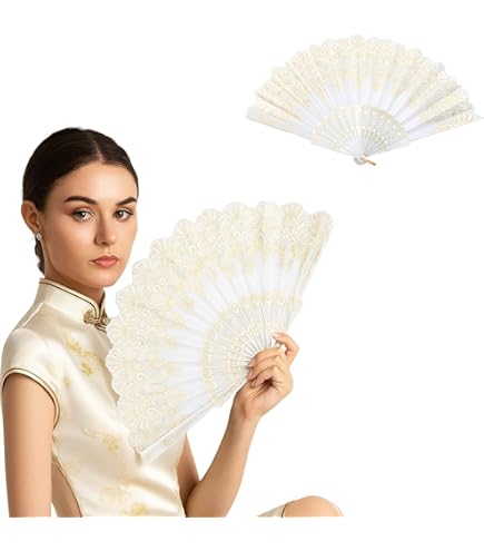 12 PCS Éventail Dentelle Blanc Éventail Blanc Tissu Éventail Blanc