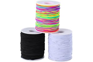iophi 3 Rouleaux Fil Elastique pour Bracelet 1 mm x 100 m, Fil pour Bracelet Perle en Nylon Coloré pour Bracelets, Fil Bracelet pour Bijoux, Colliers, Travaux Manuels (Couleur/Noir/Blanc)