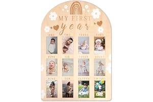 PEUTIER Marco Fotos Bebe, Tablero de Madera para Exhibición de Fotos de mi Primer año Marco de Fotos Personalizado para deCoración de Guardería de Cumpleaños de Niño y Niña