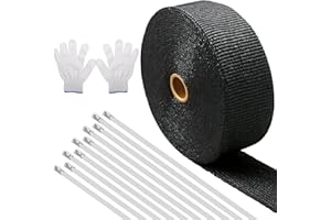 SAMAMOCA 10M Hitzeschutzband Auspuff,Auspuff Dichtband mit 10Pcs Edelstahl Kabelbinder und Handschuhe,Krümmer Hitzeschutzband,Hitzeschutzband Auspuffbandage für Motorrad Auto Fächerkrümmer（Schwarz)