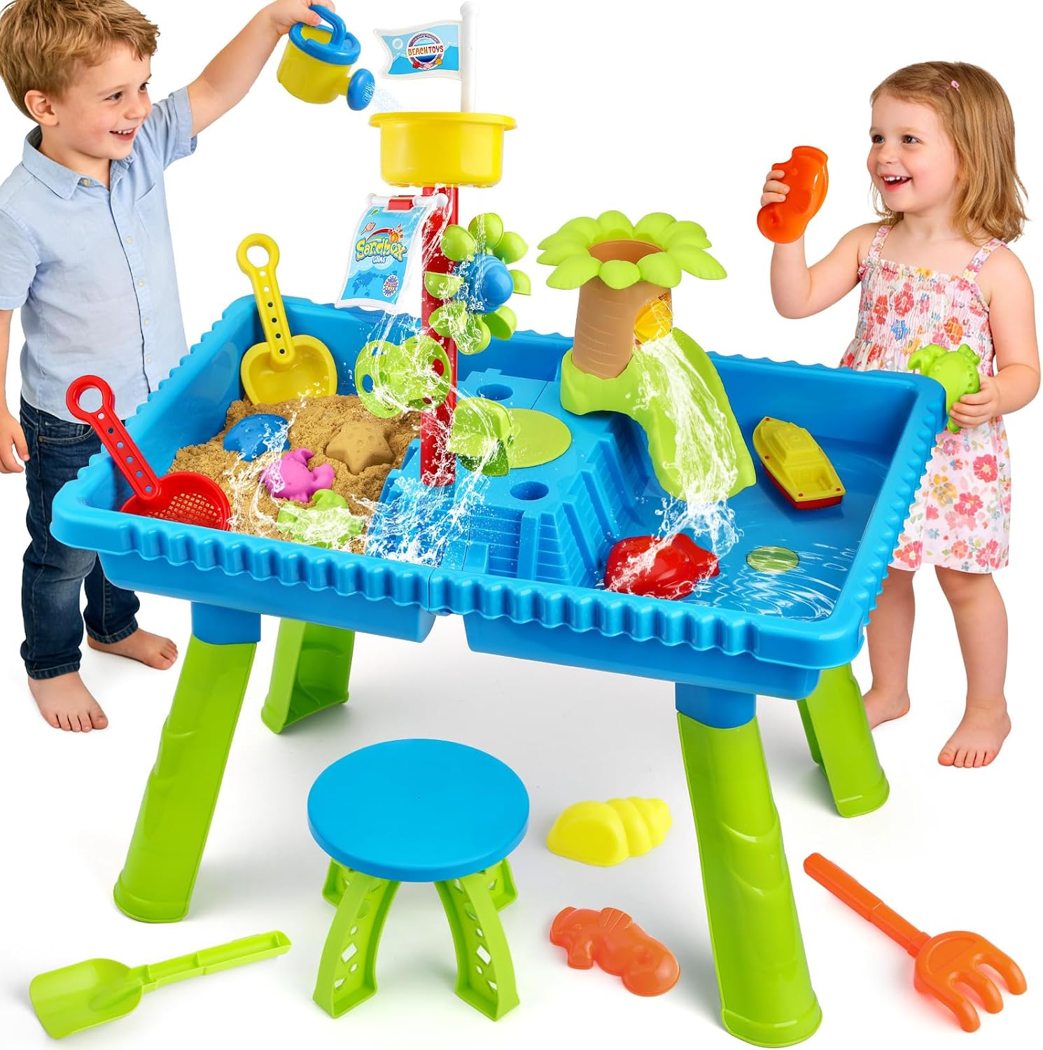 KNASON Mesa de Agua para Niños,Mesa de Arena y Agua 2 EN 1 con 37PCS Accesorios Mesa de Agua,Gran Actividad Mesa Sensorial Juguete al Aire Libre en la Playa del Patio Trasero para los Niños 3 4 5 6 8